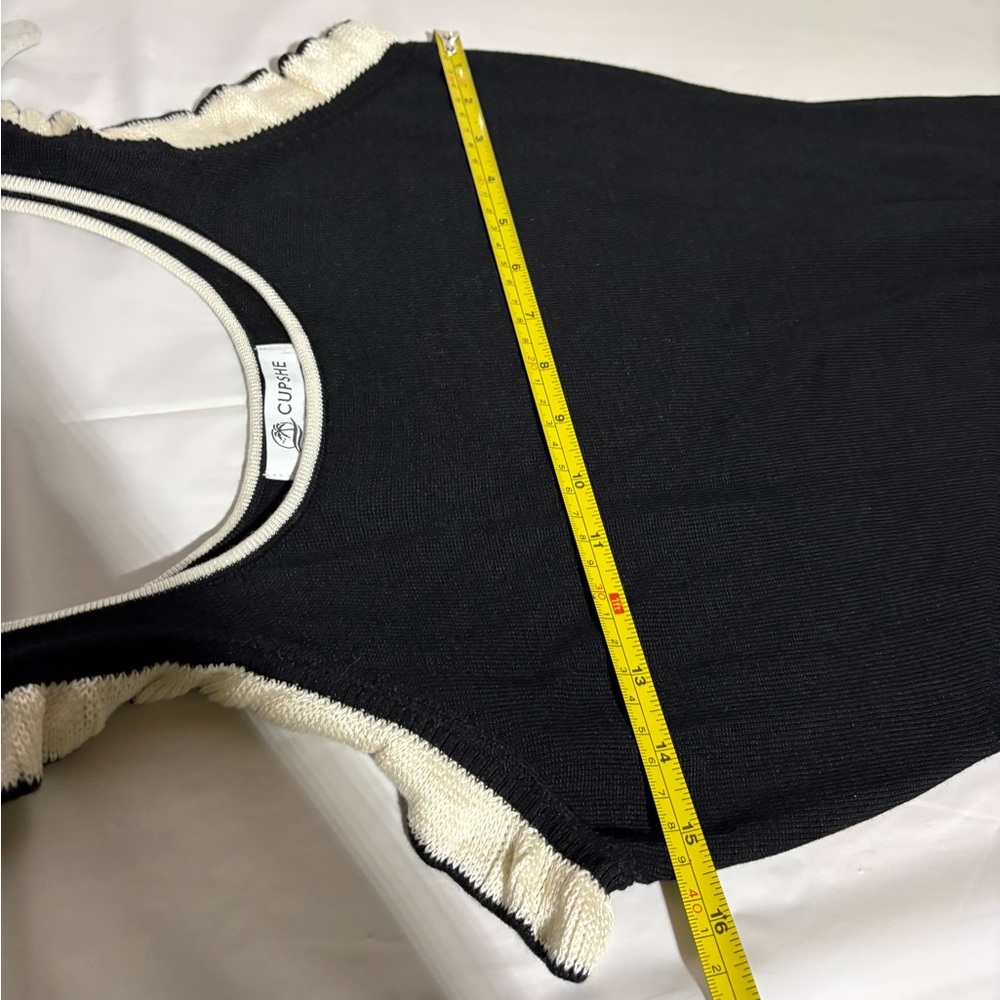 Cupshe Black Maxi Swim Coverup with Cream Ruffle Accents - Picture 7 of 11